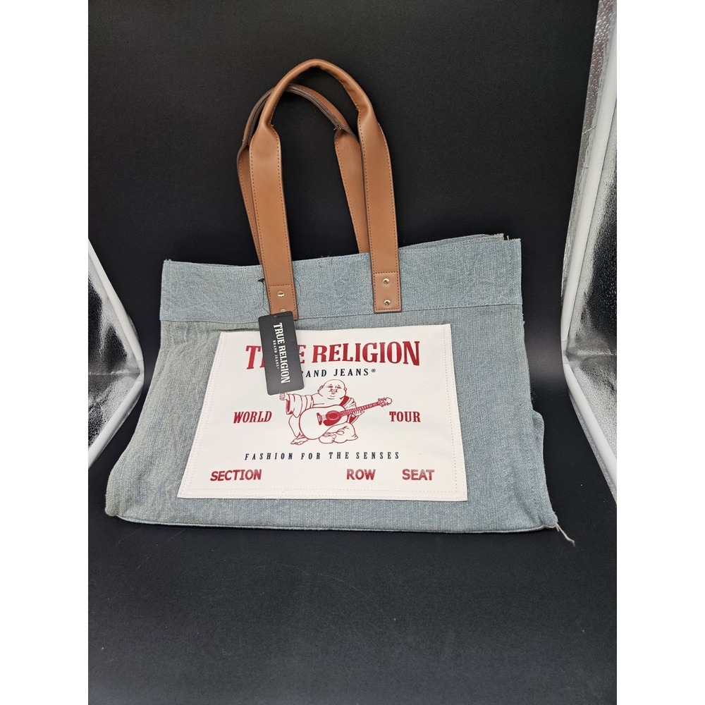True Religion Brand Jeans Large‎ Light Blue Jean Denim Tote Bag Handbag